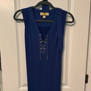 MK Blue Sleeveless Dress with Lace-Up Detail